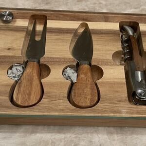 Brandani acacia cheese knives and corkscrew